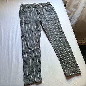 ALEX CRANE grey linen pin stripe slim leg cropped pants